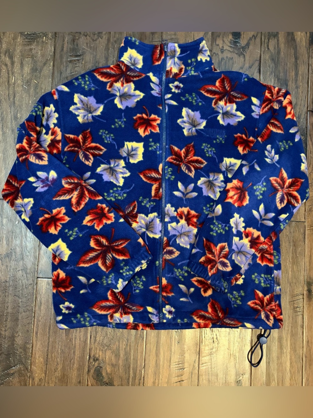 Vintage 90s Northern Reflections Floral Leaf Fleece Jacket Small Navy